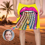 Custom Face Mouth Rainbow Personalized Photo Men's Elastic Beach Short