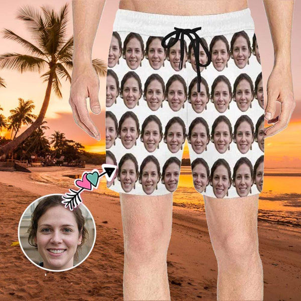 Custom Face Simple Men's Quick Dry Swim Shorts, Personalized Funny Swim Trunks