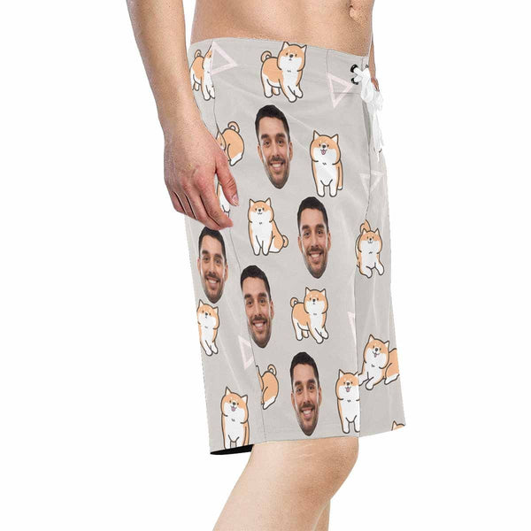 Custom Father Face Cute Dog Men's Beach Shorts