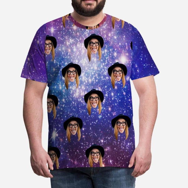 Custom Girlfriend Face Galaxy Starry Night Men's T-shirt Add Your Own Custom Image Design Unique Gift