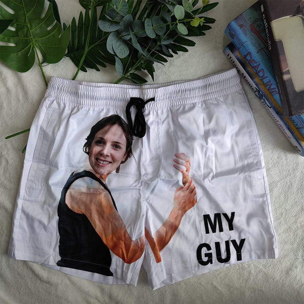 Custom Face Hug My Guy Men's Quick Dry Swim Shorts, Personalized Funny Swim Trunks