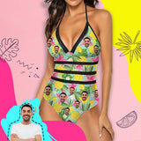 Custom Face Tropical Style Swimsuit Personalized Women's New Strap One Piece Bathing Suit Holiday Party For Her