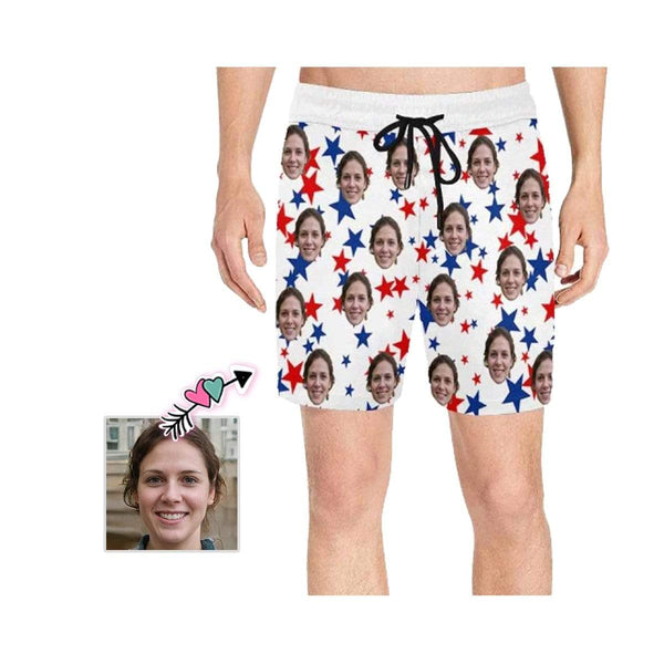 Custom Face Stars Men's Quick Dry Swim Shorts, Personalized Funny Swim Trunks