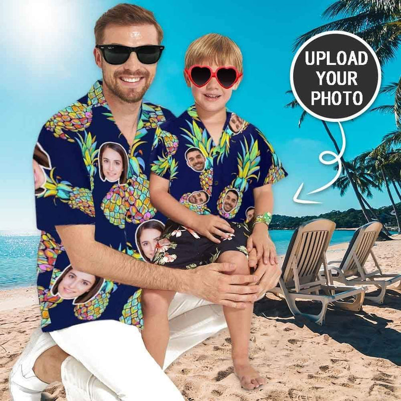 Custom Photo Hawaiian Shirts Photo Blue Pineapple Unisex & Teenage Create Your Own Aloha Shirt