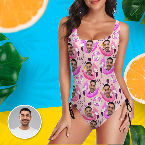 Custom Face Swimming ring Women's New Drawstring Side One Piece Swimsuits