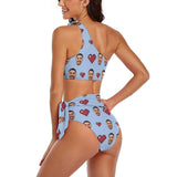 Custom Face Heart Personalized Bathing Suit One Shoulder Tie Crop Top & High-Waisted Bikini Swimsuit