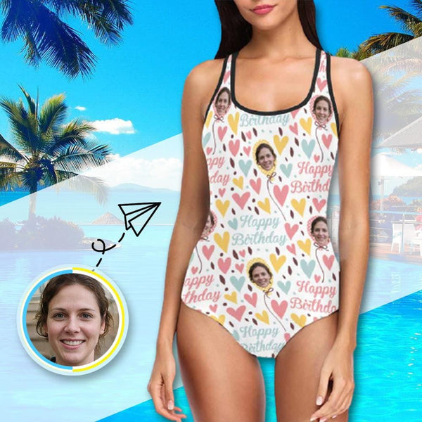 Custom Face Happy Birthday Heart Women's Tank Top Bathing Swimsuit