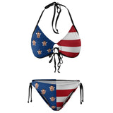 #Plus Size Swimwear-Custom Face American Flag Sexy Plus Size Bikini Two-piece Swimsuit