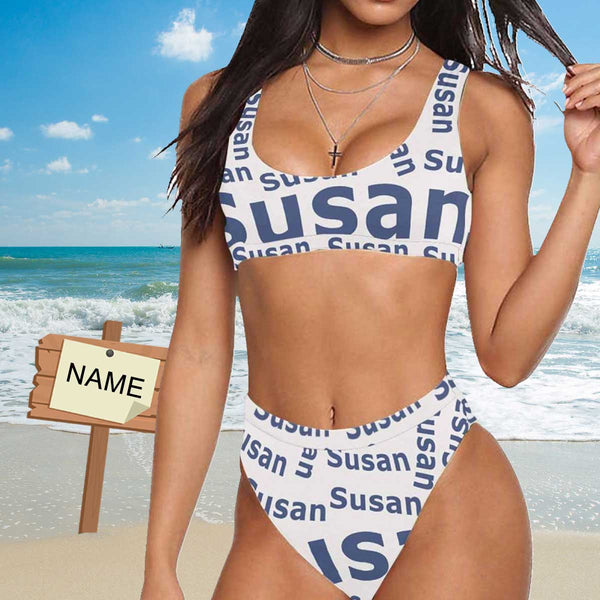 Custom Name Big Name Bikini Personalized Sport Top & High-Waisted Swimsuit Gift For Her