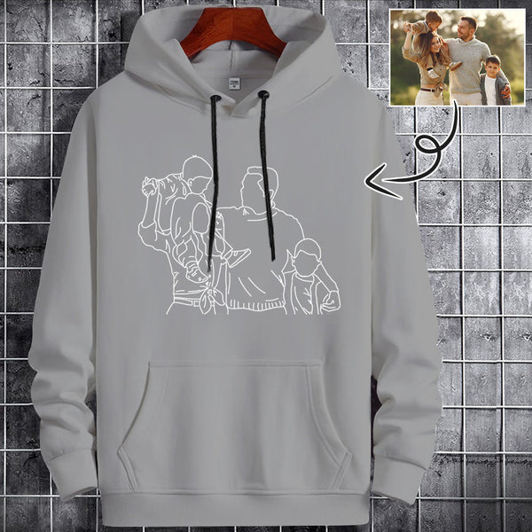 Custom Portrait Outline Shirt, Line Art Photo Shirt For Male, Custom Men's All Over Print Hoodie, Photo Outline Outfit For Family