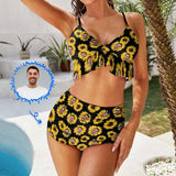 Custom Face Sunflower Women's Chest Ruffle Bikini Swimsuit