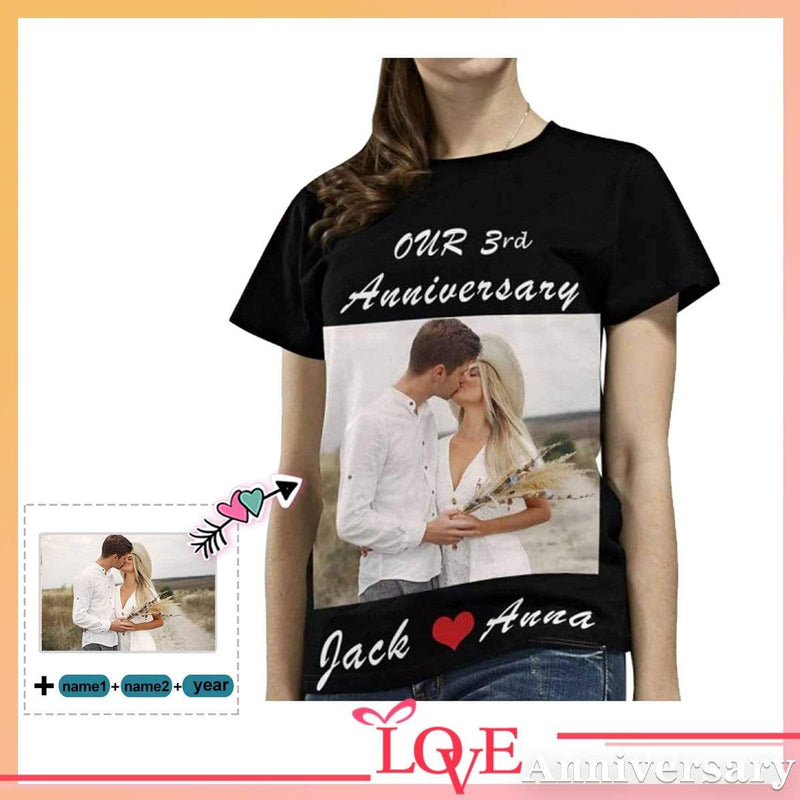 Custom Photo&Year&Name Kiss Anniversary Women's All Over Print T-shirt