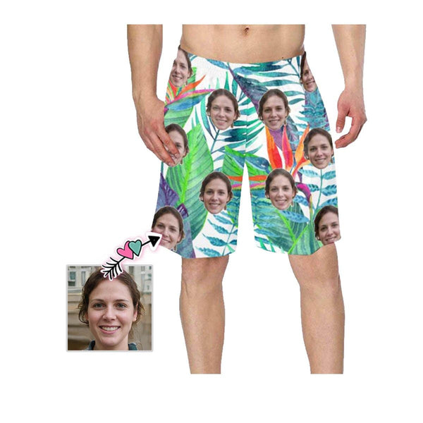 Custom Face Leaves Men's Beach Shorts