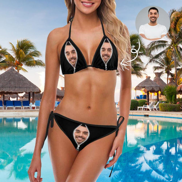 Custom Boyfriend Face Zipper Bikini Personalized Photo Women's Bikini Swimsuit Summer Gift