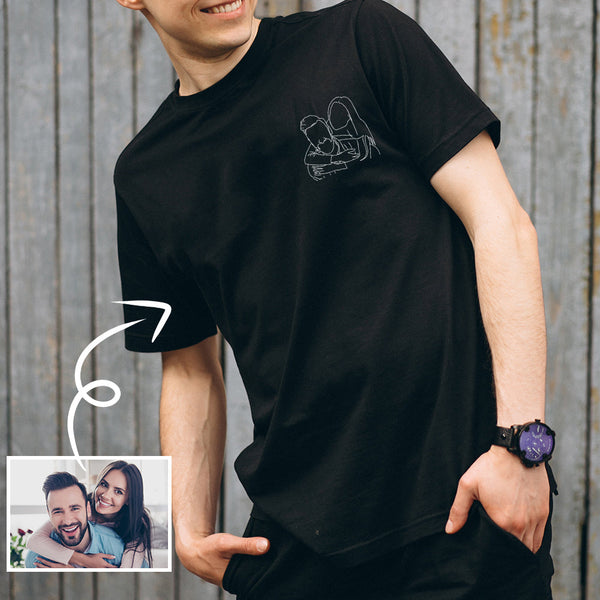 Custom Portrait Outline Shirt, Line Art Photo Shirt For Male, Custom Men's All Over Print T-shirt, Photo Outline Outfit For Couple