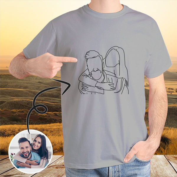 Custom Portrait Outline Shirt, Line Art Photo Shirt For Male, Custom Men's All Over Print T-shirt, Photo Outline Outfit For Couple