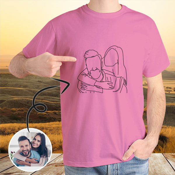 Custom Portrait Outline Shirt, Line Art Photo Shirt For Male, Custom Men's All Over Print T-shirt, Photo Outline Outfit For Couple