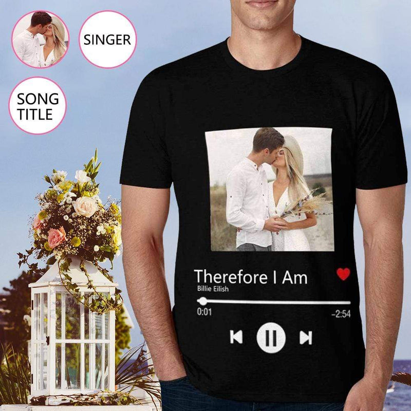 Custom Photo&Text Loving Couple Music Song T Shirt with Photo Make Your Own Tshirt Printed Design T-shirt