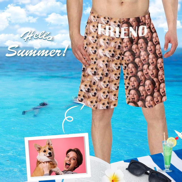 Custom Face Summer Holiday Personalized Photo Men's Elastic Beach Short