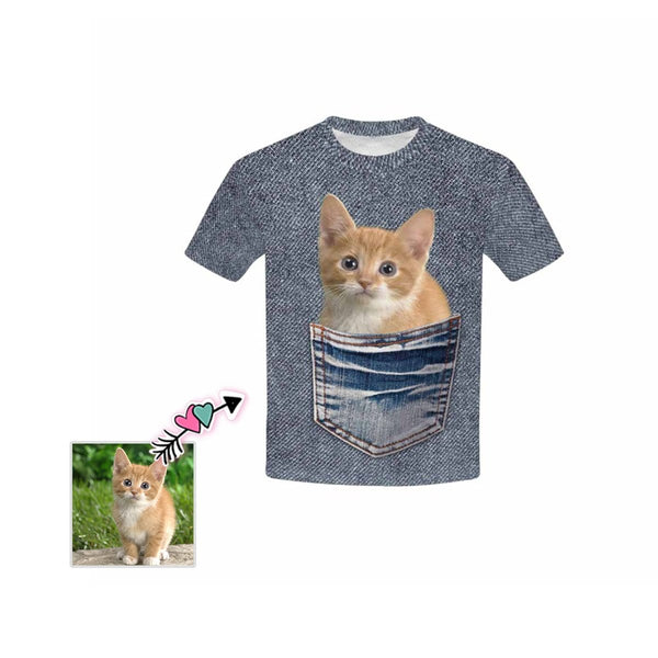 Custom Photo Cat In The Pocket Kid's All Over Print T-shirt