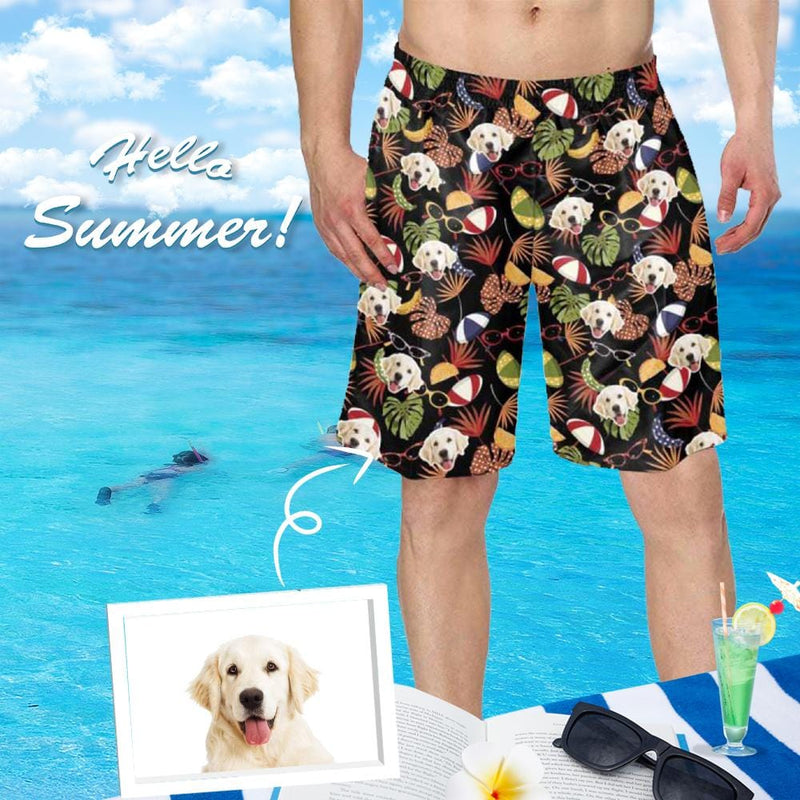 Custom Face Cute Dog Personalized Photo Men's Elastic Beach Short