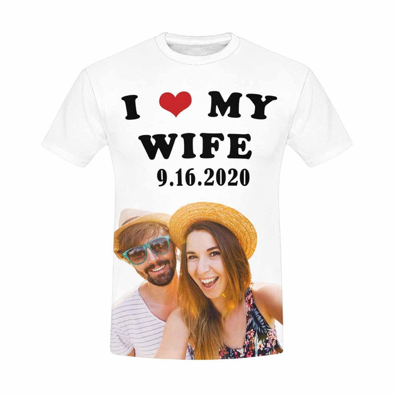 Custom Photo&Date Shirt I Love My Wife Design Your Image Text on A Shirt Matching Couple T Shirts Gift