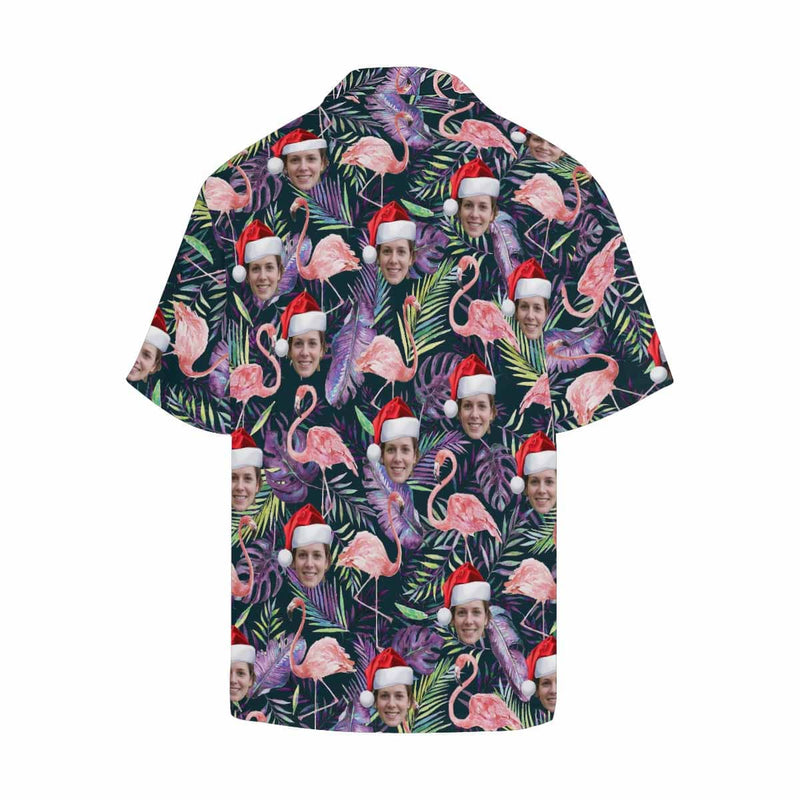 Design Your Own Hawaiian Shirt with Face Flamingo Christmas Hat Creat Your Own Design Aloha Shirt