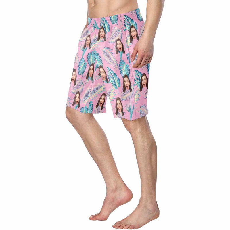 Custom Face Pink Personalized Photo Men's Elastic Beach Short