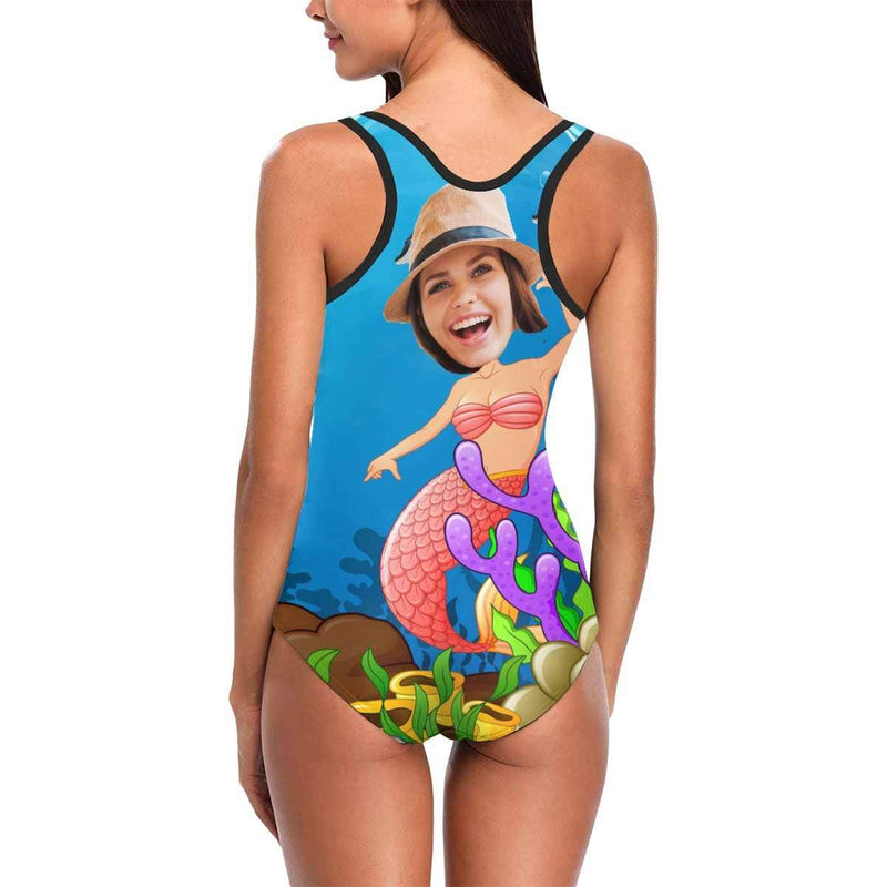 Custom Mermaid Face Sea Ocean Women's Tank Top Bathing Swimsuit