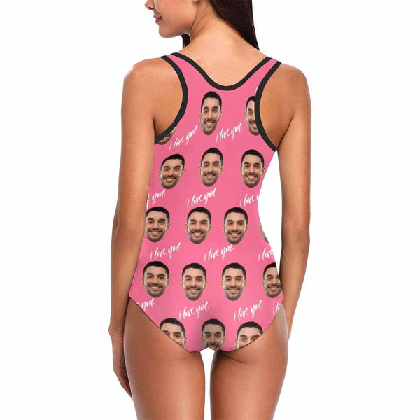 Custom Face Pink I Love You Women's Tank Top Bathing Swimsuit