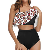 Custom Face Red Spotted Leopard Ruffle Bathing Suits Personalized Bikini Swimsuit Honeymoons For Her