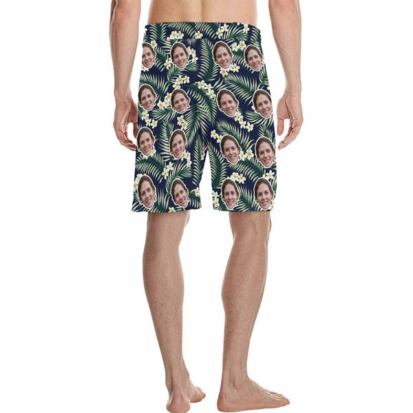 Custom Face Little Flowers Personalized Photo Men's Beach Short-Drawstring Short