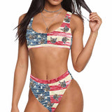 Custom Face Flag Sport Personalized Top&High-Waisted Bikini Swimsuit Celebrate Holiday Party