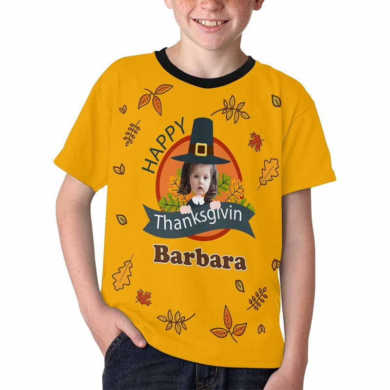 Custom Face&Name Happy Thanksgiving Kid's All Over Print T-shirt