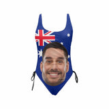 Custom Face Australia Flag Swimsuit Personalized Women's New Drawstring Side One Piece Bathing Suit Celebrate Holiday Party