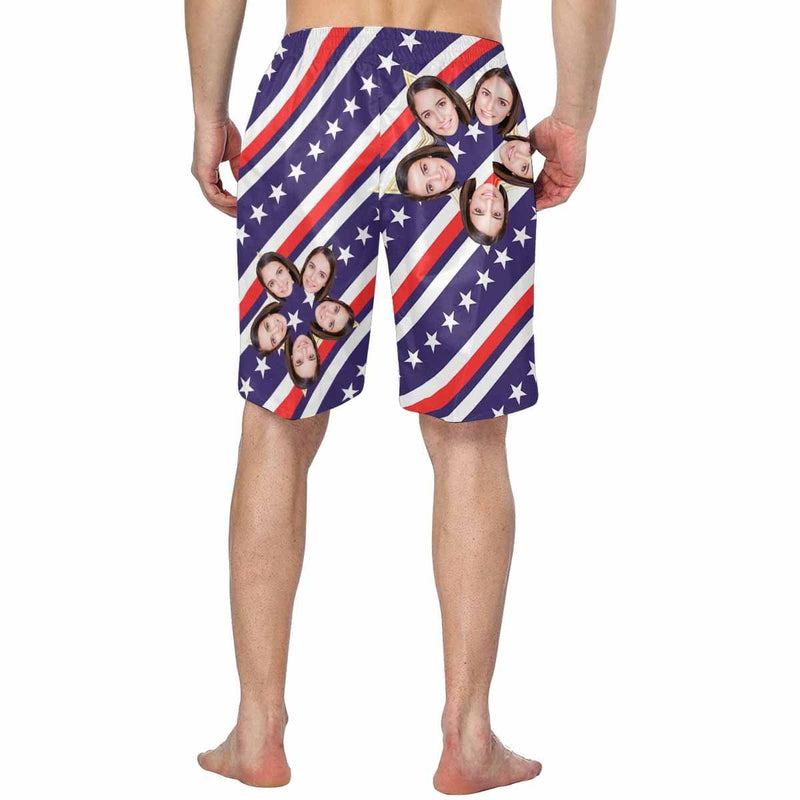 Custom Face Stars Stripes Personalized Photo Men's Elastic Beach Short