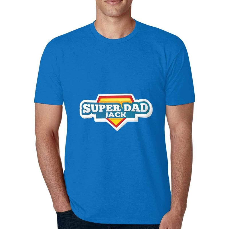 Custom Name Super Dad Blue Background T-shirt Add Your Own Custom Text Name Personalized Message Made for You