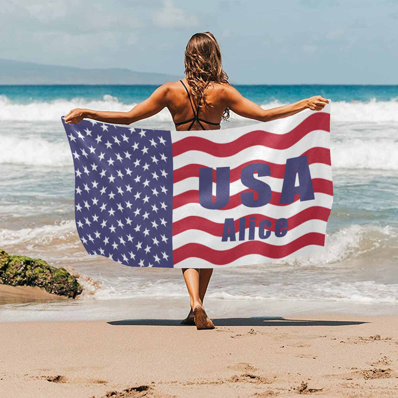 Custom USA Flag&Text Bath Towel Beach Towel Pool Towel Camp Towel