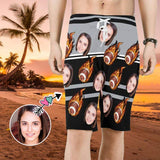 Custom Face Football Fire Personalized Photo Men's Beach Short-Drawstring Short