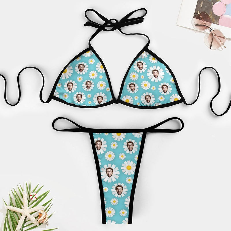 Custom Face Sexy Triganle Bikini Personalized Face Blue Bikini Swimsuit Gift