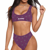 Custom Name Stars Purple Bikini Personalized Sport Top & High-Waisted Swimsuit Pool Party