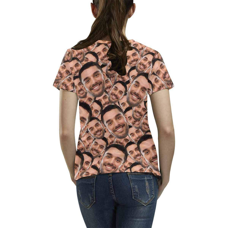 Personalized Face Seamless Inclined Head Matching Couple Print T Shirts Put Your Face on Tee Shirt