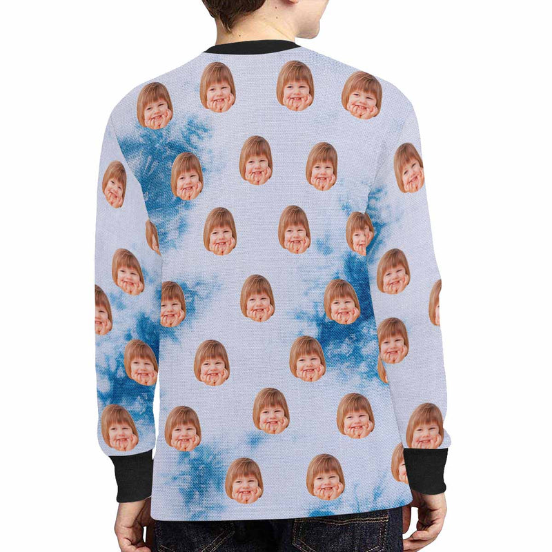 Custom Face Snowing Kids' Rib Cuff Long Sleeve T-shirt