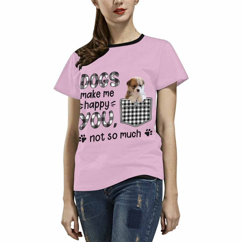 Custom Photo Dogs Make Me Happy Women's All Over Print T-shirt