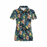 Custom Face Yellow Flowers Green Polo Shirt For Women, Personalized Photo Shirt, Customized Women's All Over Print Polo Shirt