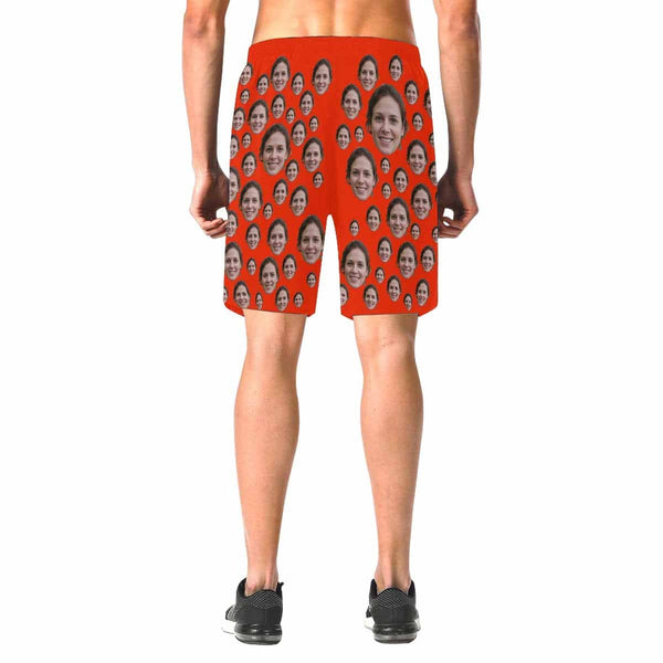 Custom Face Red Simple Men's Elastic Beach Shorts