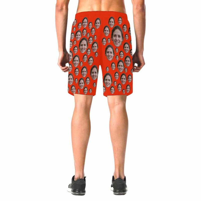 Custom Face Red Simple Men's Elastic Beach Shorts