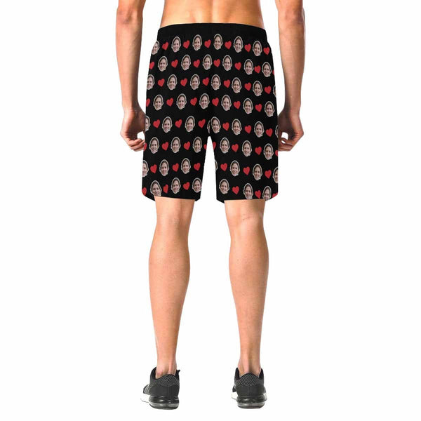 Custom Face Red Heart Men's Elastic Beach Shorts