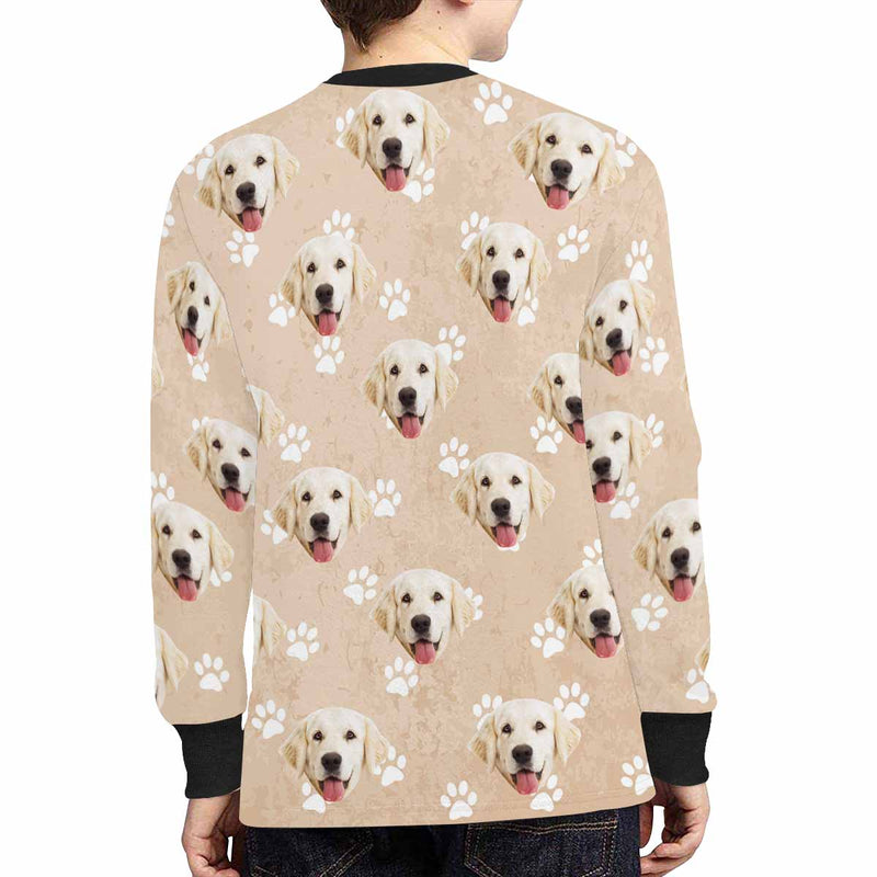 Custom Face Paw Print Kids' Rib Cuff Long Sleeve T-shirt