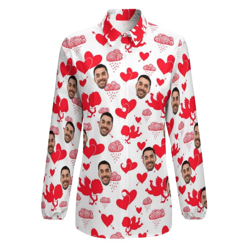 Custom Face Love Heart Vntage Casual Long Sleeve Hawaiian Shirts